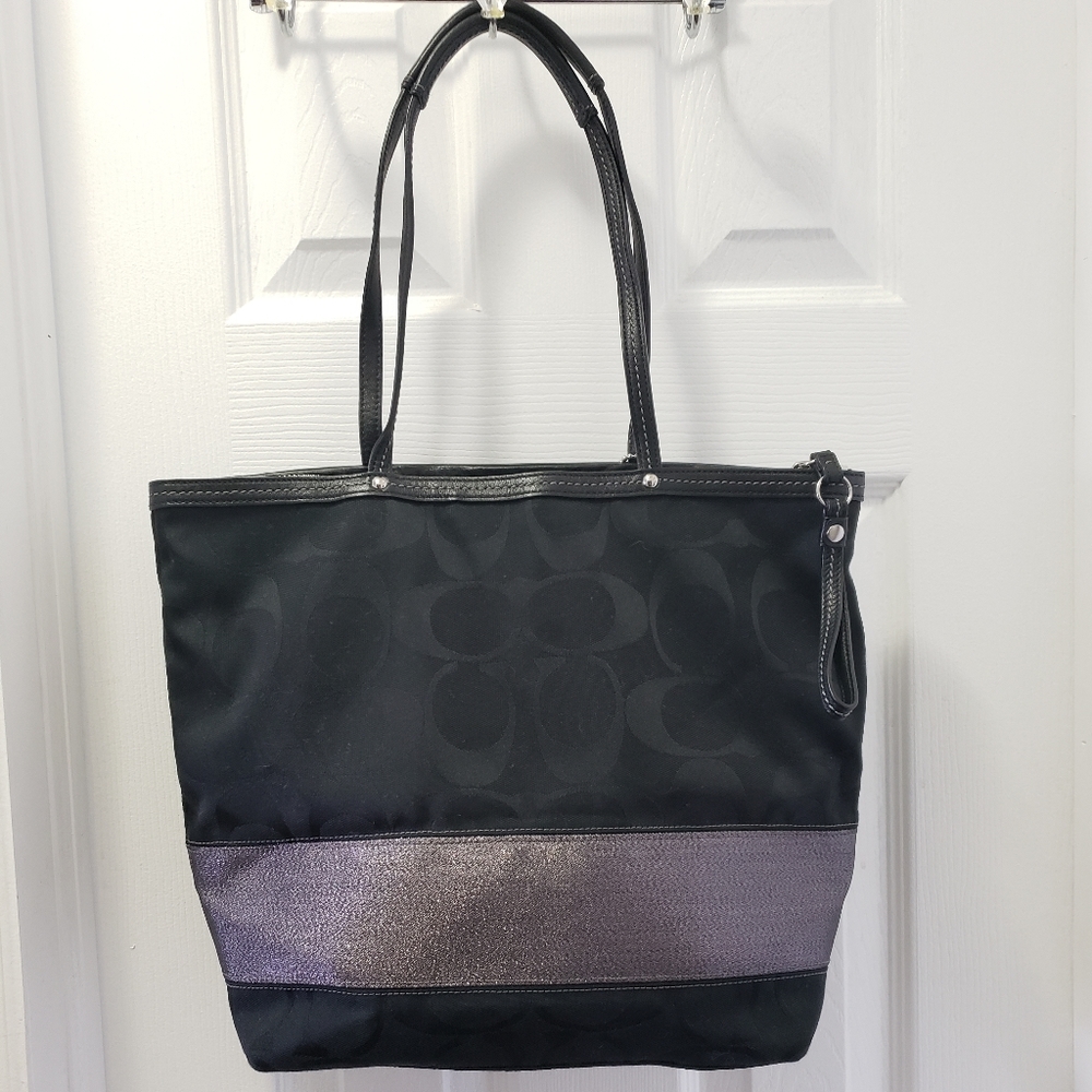 Coach Black Tote with Metallic Detail
